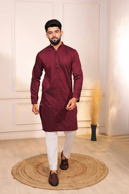 Maroon Cotton Mens Kurta With Payjama - Front View | Samyak Fashion