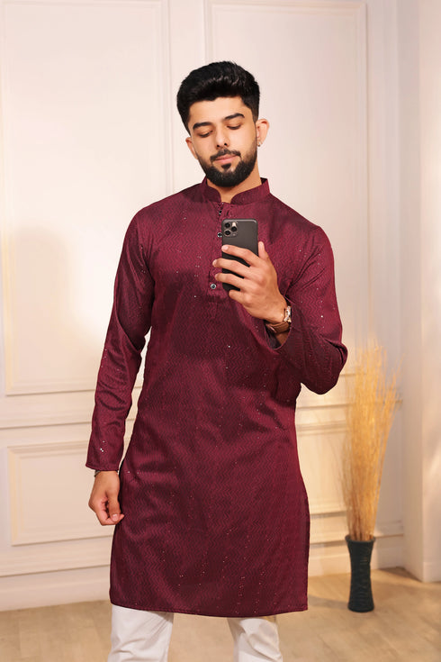 Maroon Cotton Mens Kurta With Payjama - Side View | Samyak Fashion