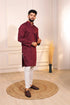 Maroon Cotton Mens Kurta With Payjama - Close-up View | Samyak Fashion
