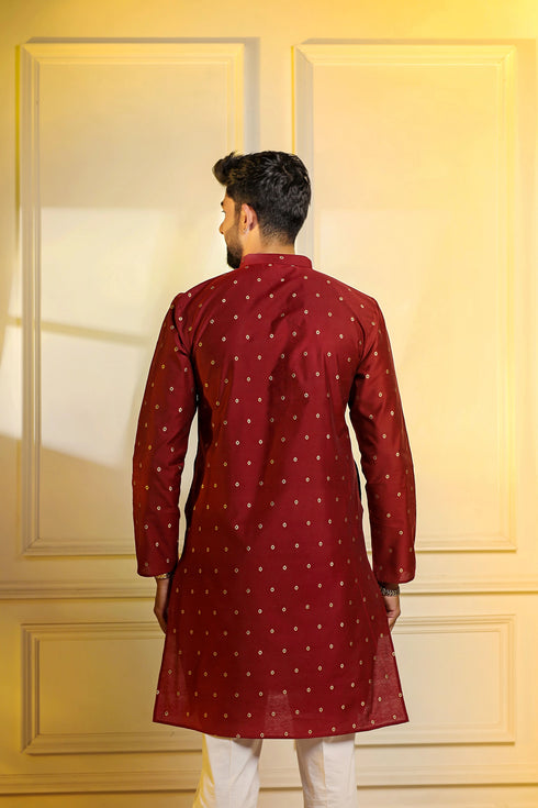 Maroon Cotton Mens Kurta With Payjama - Back View | Samyak Fashion