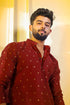 Maroon Cotton Mens Kurta With Payjama - Side View | Samyak Fashion