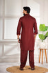 Maroon Cotton Satin Mens Pathani Kurta With Payjama - Back View | Samyak Fashion