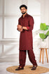 Maroon Cotton Satin Mens Pathani Kurta With Payjama - Detail View | Samyak Fashion