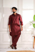 Maroon Cotton Satin Mens Pathani Kurta With Payjama - Close-up View | Samyak Fashion