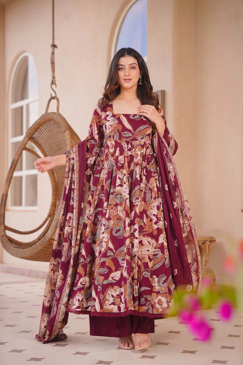 Maroon Cotton Silk Salwar Suit - Front View | Samyak Fashion