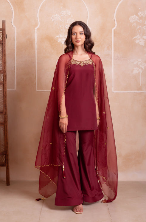 Maroon Crepe Salwar Suit - Back View | Samyak Fashion