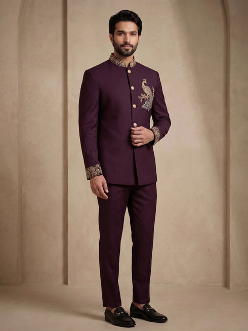 Maroon Doniar Satin Mens Men's Jodhpuri - Side View | Samyak Fashion