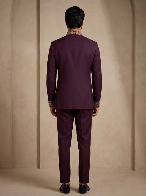 Maroon Doniar Satin Mens Men's Jodhpuri - Detail View | Samyak Fashion