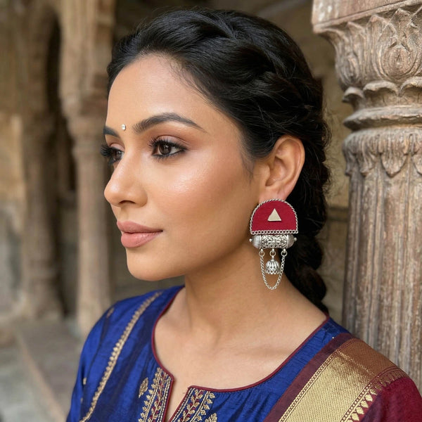 Maroon Earrings - Front View | Samyak Fashion