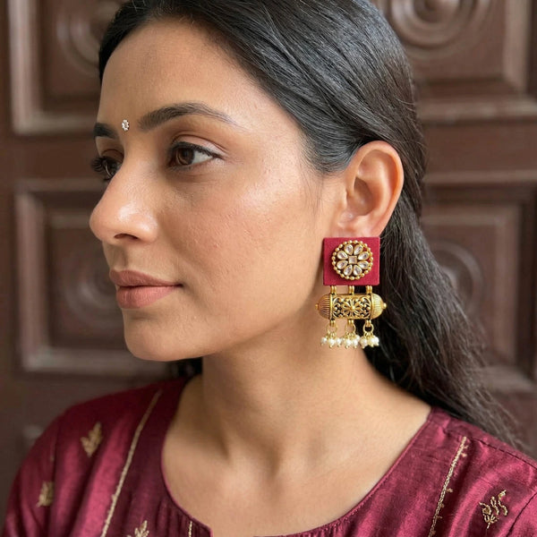 Maroon Earrings - Front View | Samyak Fashion