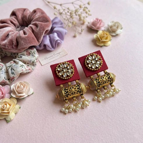 Maroon Earrings - Back View | Samyak Fashion