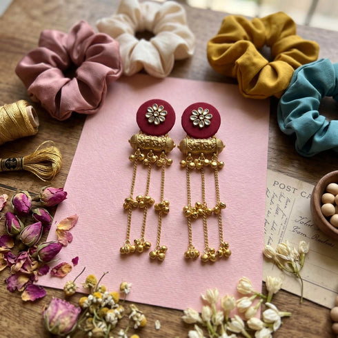 Maroon Earrings - Back View | Samyak Fashion