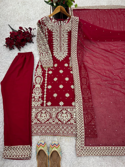 Maroon Faux Georgette Elegant Salwar Suit - Side View | Samyak Fashion