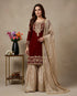 Maroon Heavy Gmy Silk Elegant Salwar Suit - Front View | Samyak Fashion