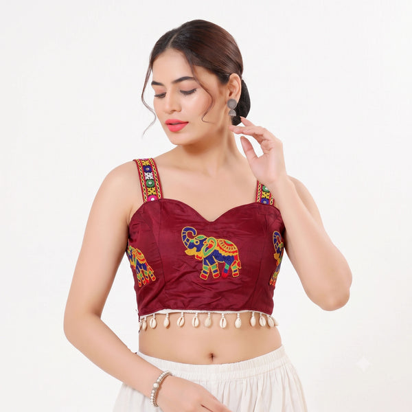 Maroon Heavy Magic Cotton Blouse - Front View | Samyak Fashion