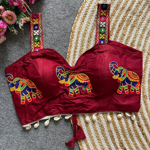 Maroon Heavy Magic Cotton Blouse - Detail View | Samyak Fashion