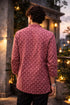 Maroon Linen Mens Short Kurta - Back View | Samyak Fashion