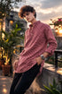 Maroon Linen Mens Short Kurta - Side View | Samyak Fashion