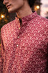 Maroon Linen Mens Short Kurta - Detail View | Samyak Fashion