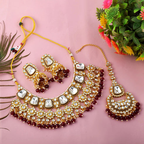 Maroon Necklace - Side View | Samyak Fashion