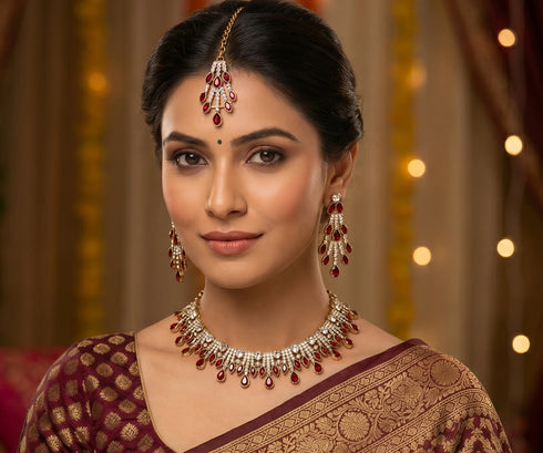 Maroon Necklace - Front View | Samyak Fashion