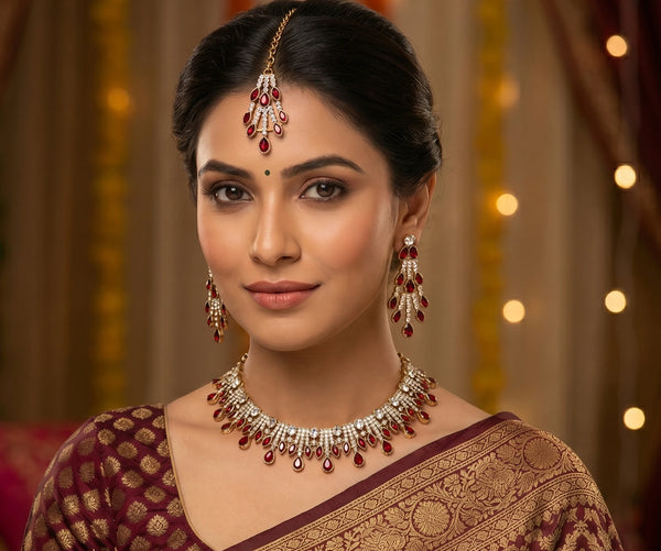Maroon Necklace - Front View | Samyak Fashion