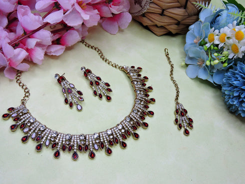 Maroon Necklace - Side View | Samyak Fashion