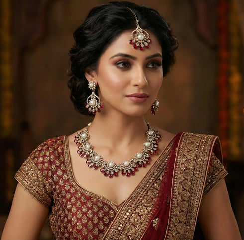 Maroon Necklace - Front View | Samyak Fashion