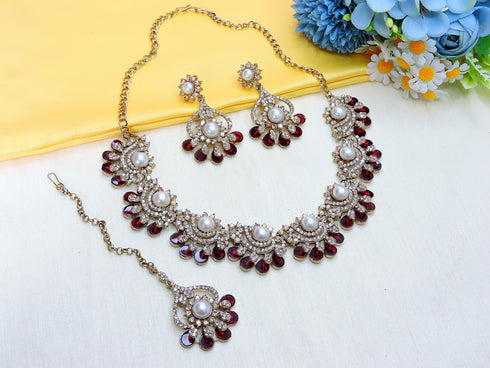 Maroon Necklace - Side View | Samyak Fashion