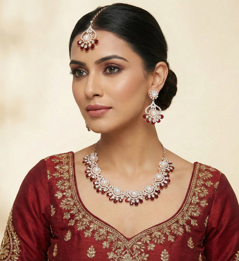 Maroon Necklace - Front View | Samyak Fashion