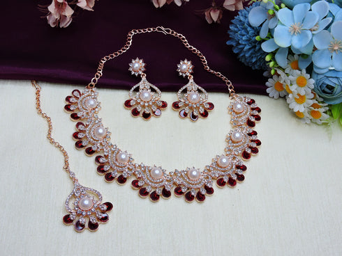 Maroon Necklace - Side View | Samyak Fashion