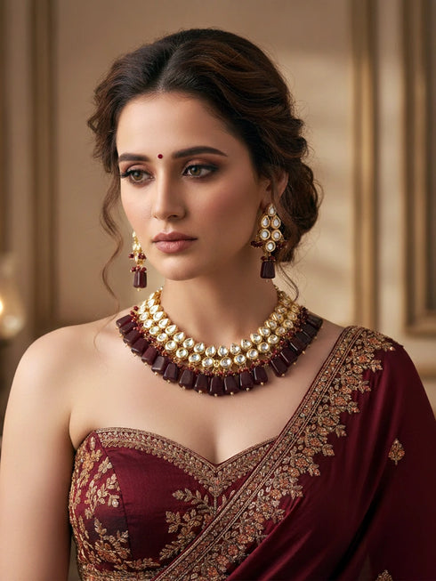 Maroon Necklace Set - Back View | Samyak Fashion