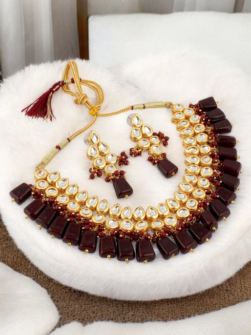 Maroon Necklace Set - Side View | Samyak Fashion