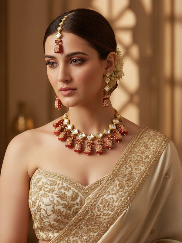 Maroon Necklace Set - Front View | Samyak Fashion