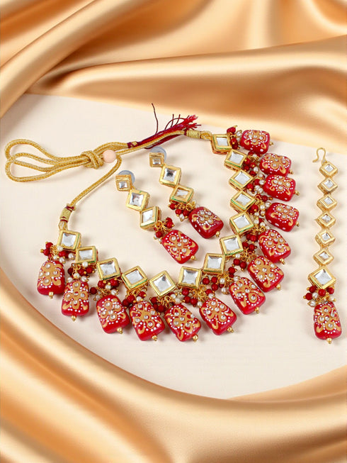 Maroon Necklace Set - Side View | Samyak Fashion
