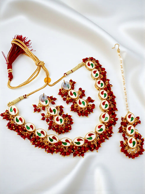 Maroon Necklace Set - Side View | Samyak Fashion
