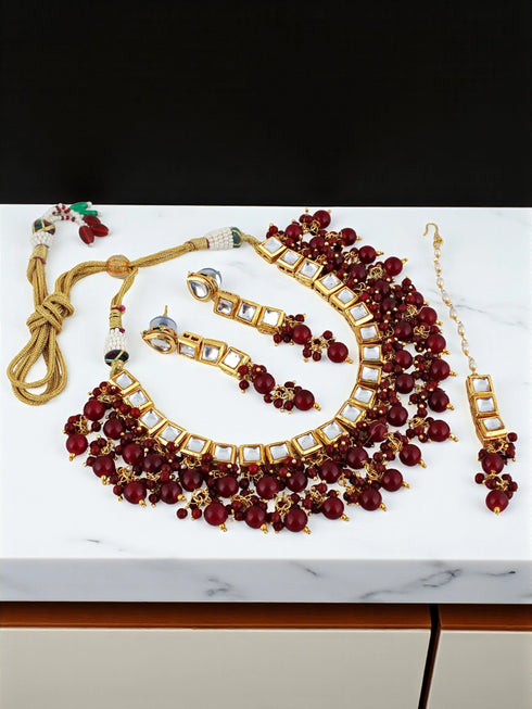 Maroon Necklace Set - Back View | Samyak Fashion