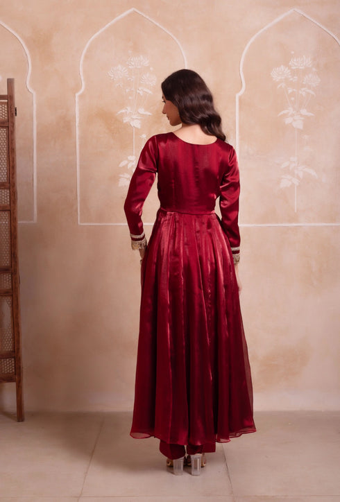 Maroon Organza Salwar Suit - Detail View | Samyak Fashion