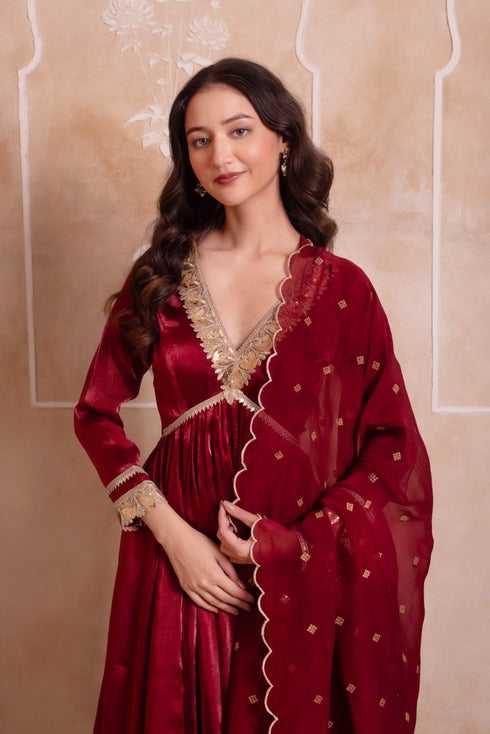 Maroon Organza Salwar Suit - Close-up View | Samyak Fashion