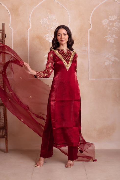 Maroon Organza Salwar Suit - Back View | Samyak Fashion