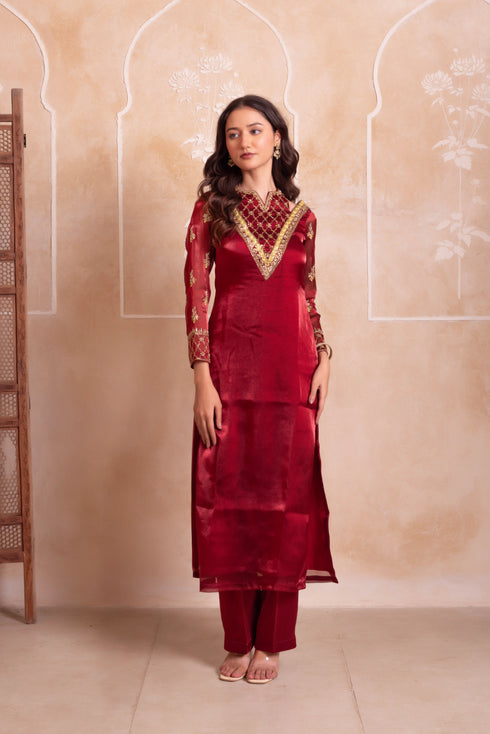 Maroon Organza Salwar Suit - Side View | Samyak Fashion