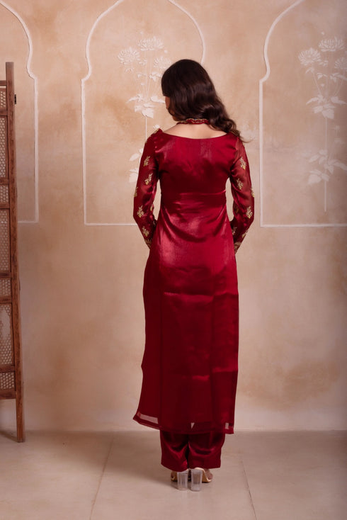Maroon Organza Salwar Suit - Detail View | Samyak Fashion