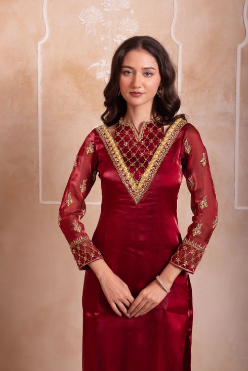 Maroon Organza Salwar Suit - Close-up View | Samyak Fashion