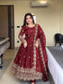 Maroon Pure Fendy Silk Anarkali - Front View | Samyak Fashion