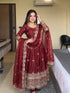 Maroon Pure Fendy Silk Anarkali - Back View | Samyak Fashion