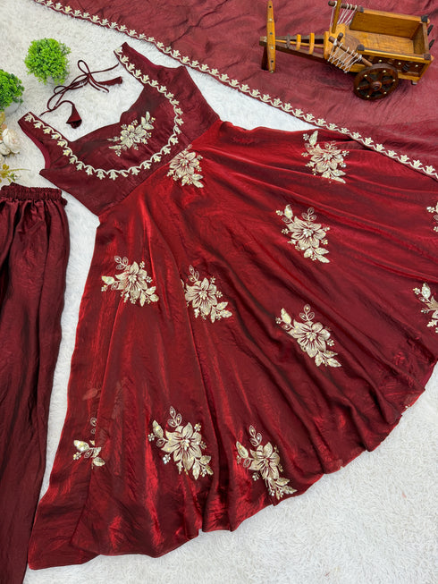 Maroon Pure Fendy Silk Elegant Salwar Suit - Side View | Samyak Fashion