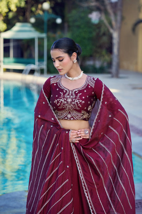 Maroon Rangoli Crush Silk Lehenga Choli Ethnic - Side View | Samyak Fashion