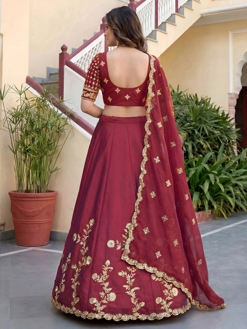 Maroon Rangoli Silk Lehenga Choli - Back View | Samyak Fashion