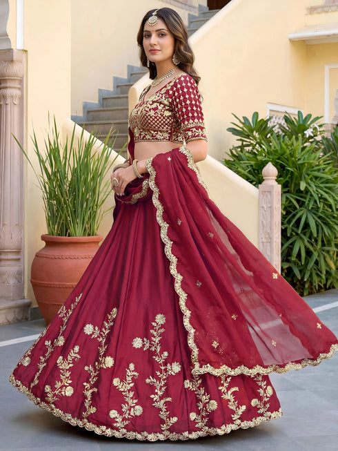 Maroon Rangoli Silk Lehenga Choli - Detail View | Samyak Fashion
