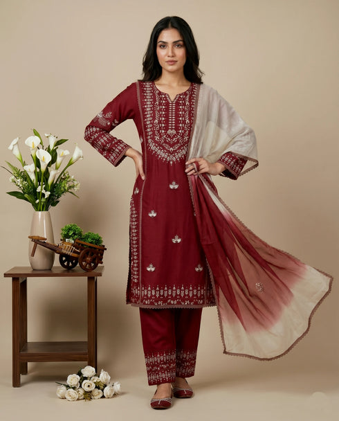 Maroon Rayon Cotton Elegant Salwar Suit - Back View | Samyak Fashion